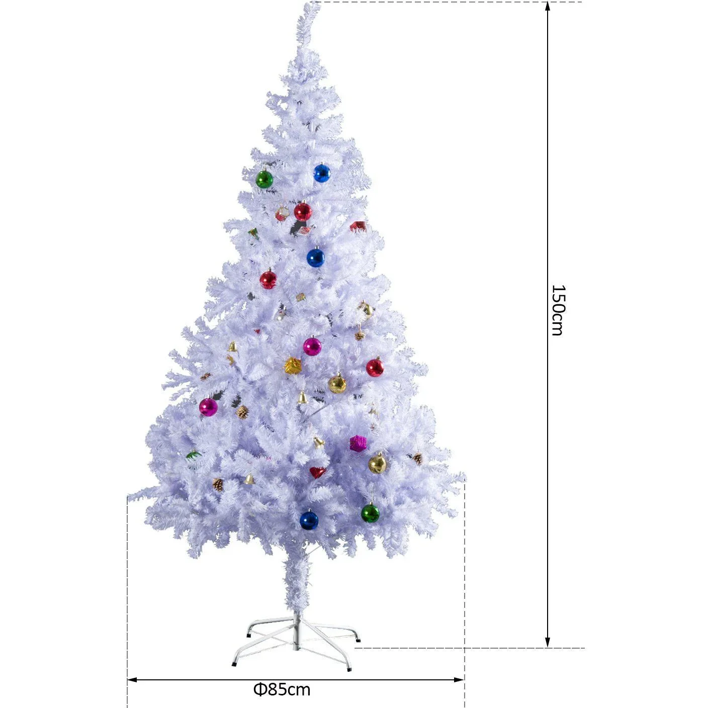 Weihnachtsbaum Christbaum mit Ständer 150cm Weiß inkl. Dekor - 0
