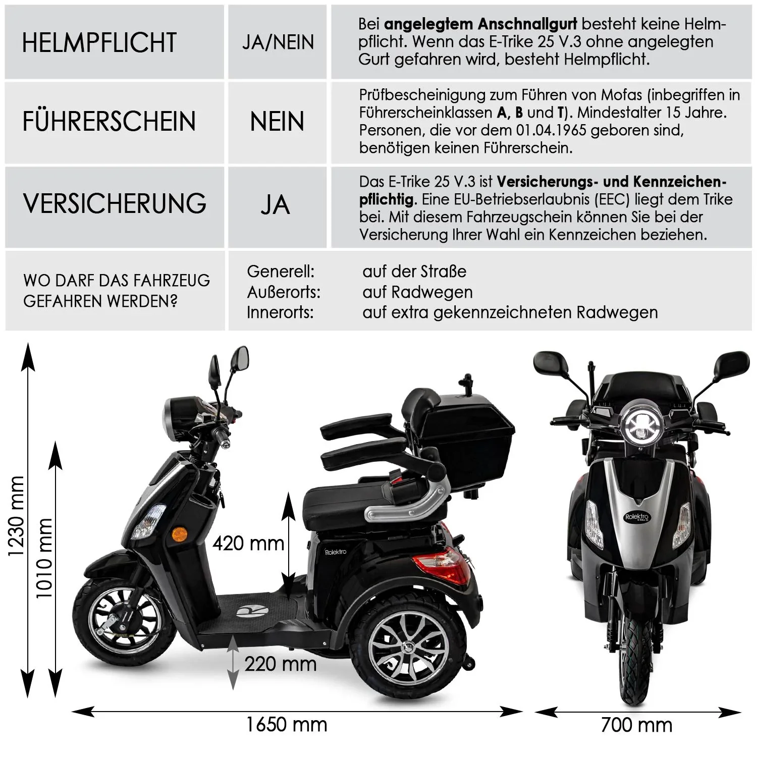 E-Trike 25 V.3, schwarz; 1.000 W + Straßenzulassung - 7