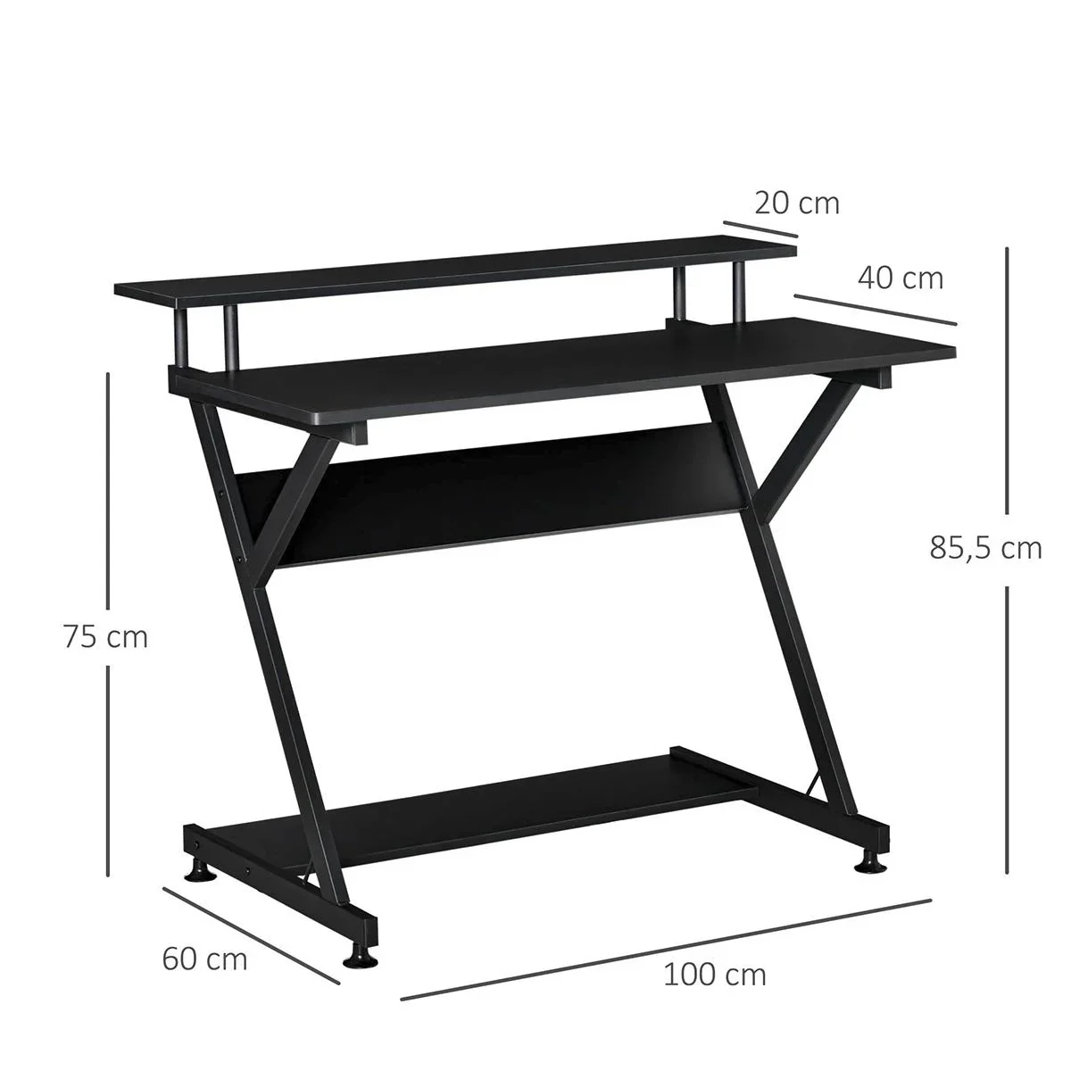 Computertisch industrieller Stil mit Höhenverstellbar Fußbett MDF Metall Schwarz 100 x 60 x 85,5 cm - 1
