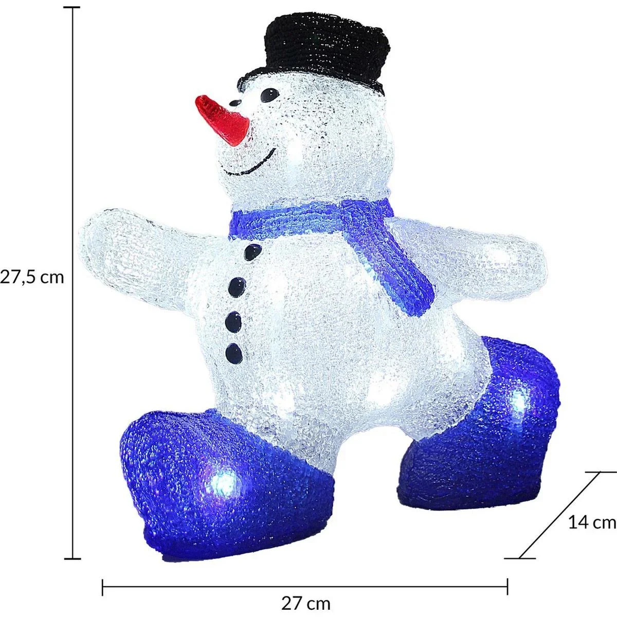 LED-Acryl-Weihnachtsschneemann für drinnen und draußen - 27 x 14 x 27,5 cm - 0