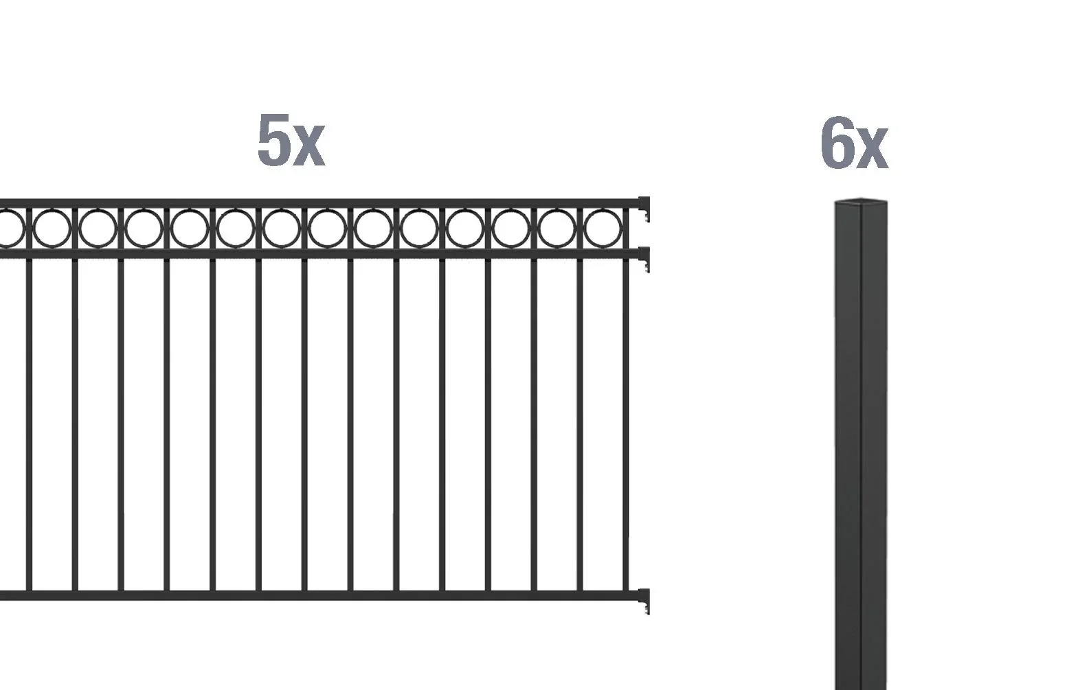 Zaunkomplettset Circle, zum Einbetonieren, matt-schwarz, Höhe 100 cm, Länge 10 m - 1