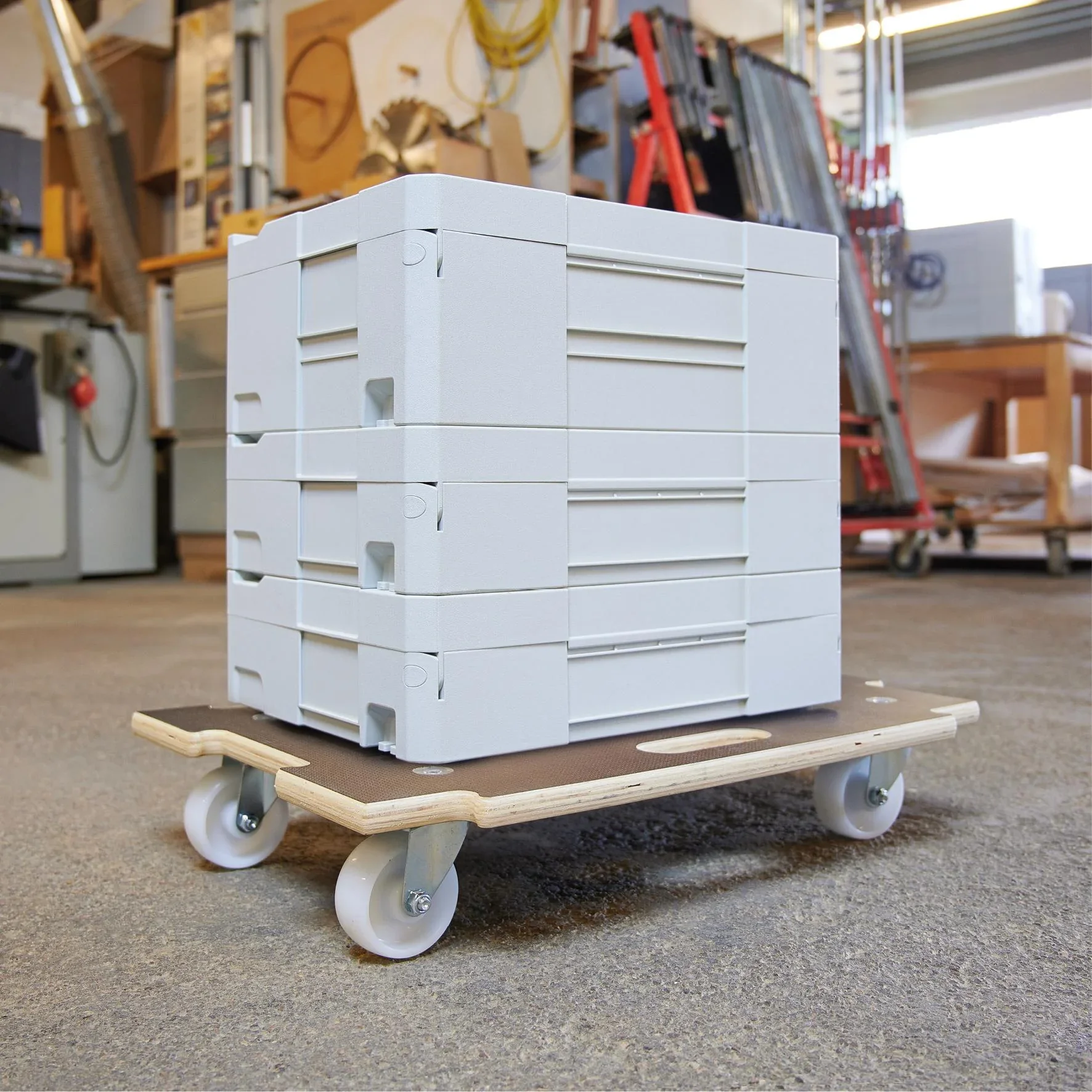 Transporthilfe MM 1383, 59 x 39 x 11 cm, harte Rollen Ø 75 mm, Rollenlager, Platte Maxigrip FSC®, Tragkraft 250 kg - 1