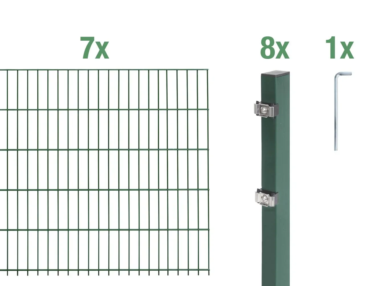 Doppelstabmattenzaun Komplettset, grün, Höhe 140 cm, Länge 14 m - 1