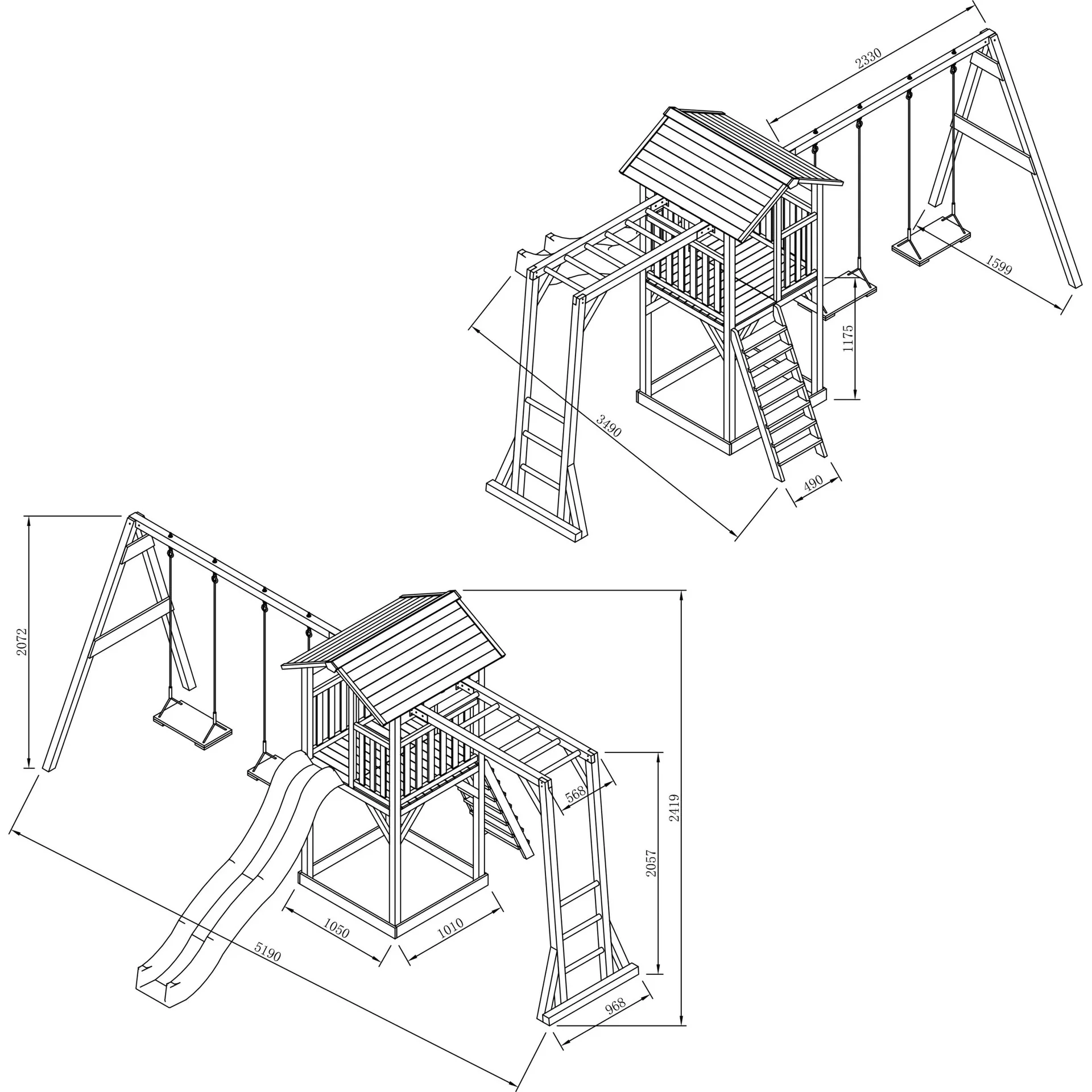 Beach Tower Spielturm mit Klettergerüst und Doppelschaukel - Graue Rutsche - 4