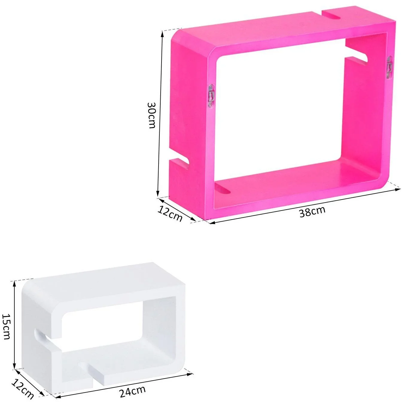 Wandregal Hängeregal mit 3 Fächern MDF Rosa+Weiß - 5