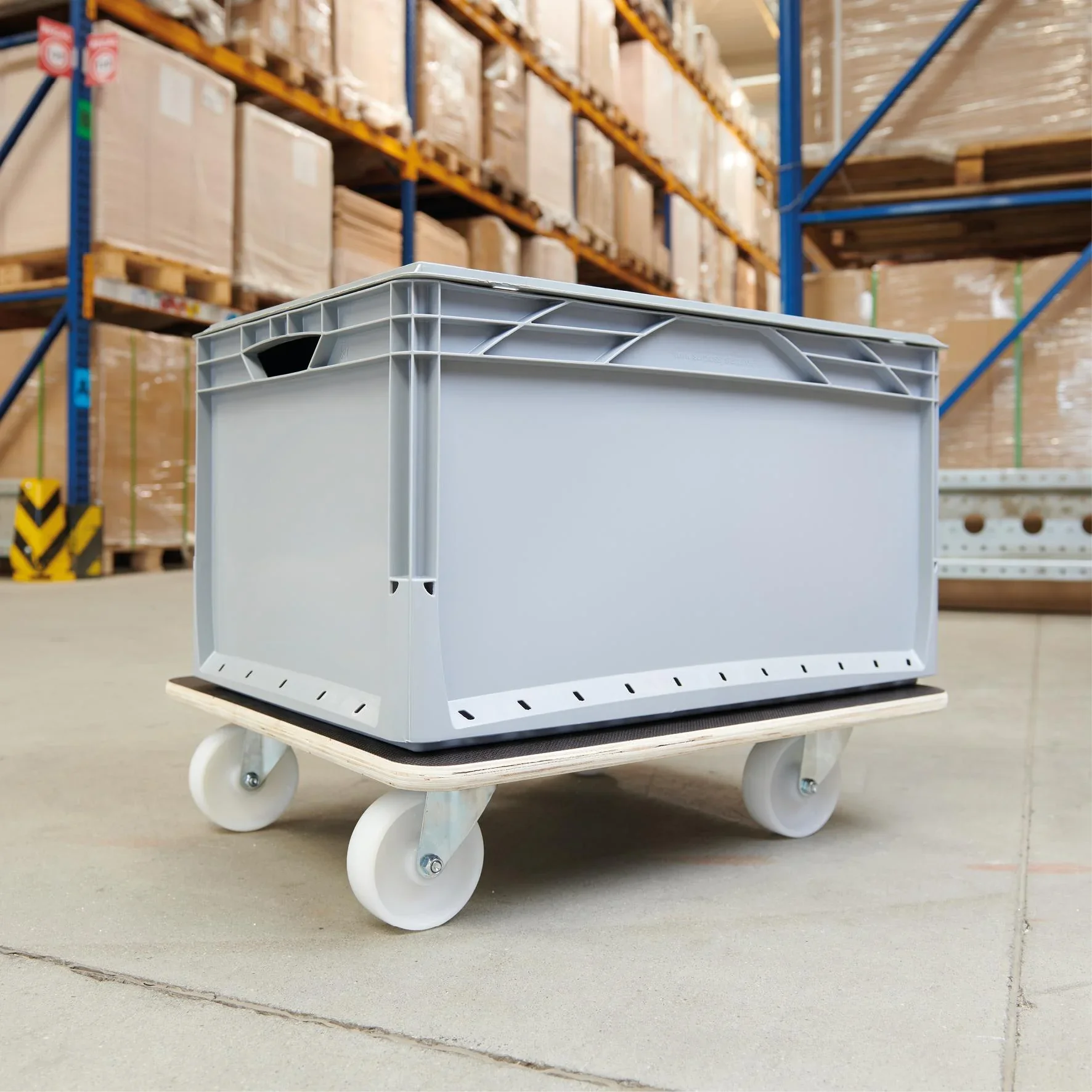 Transporthilfe MM 1113, 59 x 49 x 13,5 cm, harte Rollen Ø 100 mm, Rollenlager, Platte Maxigrip FSC®, Tragkraft 400 kg - 5