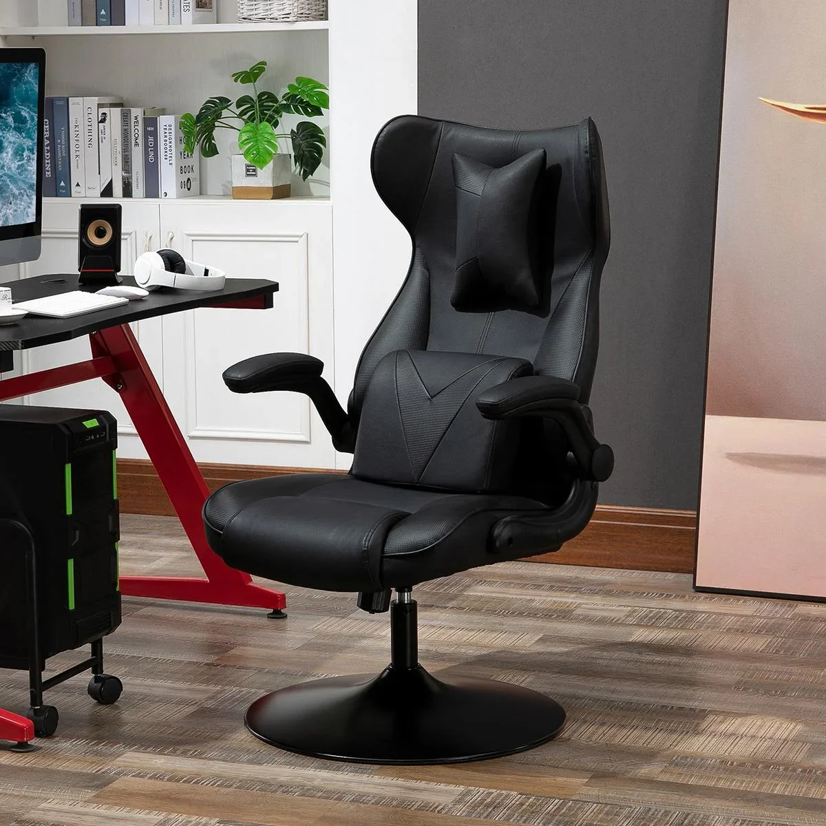 Gaming Stuhl Ergonomischer Computerstuhl Bürostuhl Schreibtischstuhl mit Wippenfunktion und Lendenkissen Drehstuhl höhen - 0