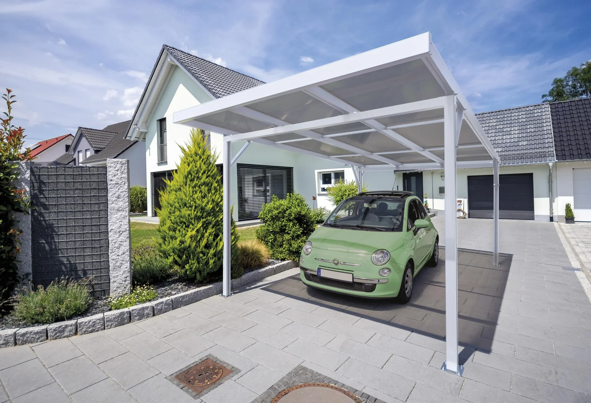 Carport Premium, weiß, 3094 x 5620 mm - Polycarbonat Stegplatten 16 mm, bronze - 0