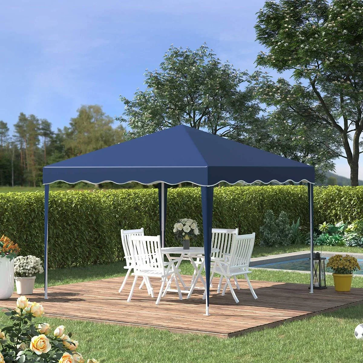 Partyzelt Pavillon höhenverstellbar blau 2,95 x 2,95 x 2,60 m - 1
