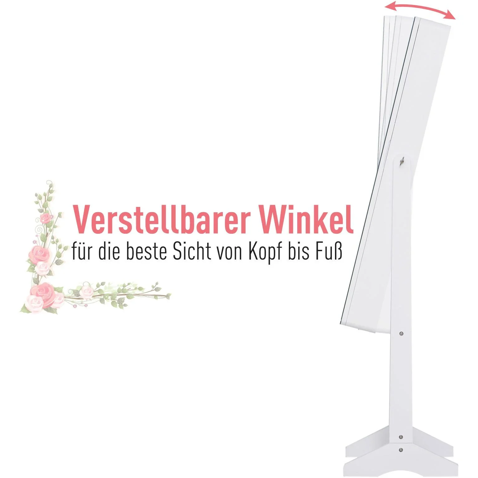 Spiegelschrank LED Schmuckschrank mit Innenspiegel klappbare Ablage Standspiegel Weiß - 1