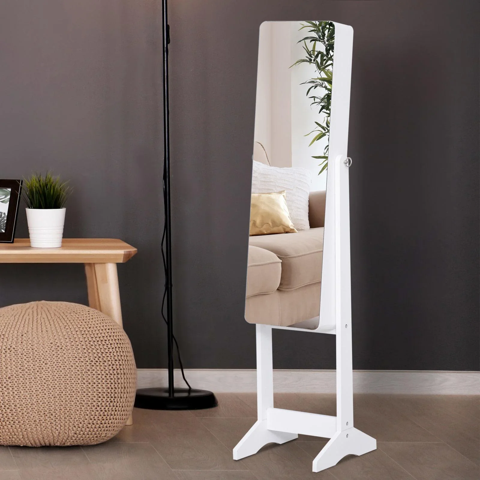 Spiegelschrank LED Schmuckschrank mit Innenspiegel klappbare Ablage Standspiegel Weiß - 6