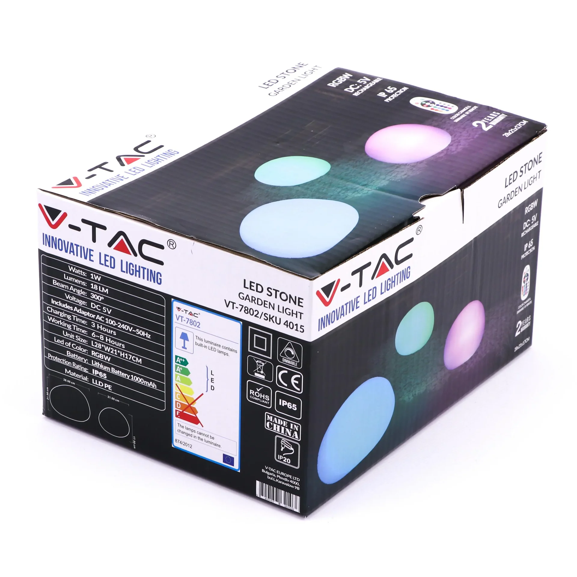 RGB-Party-Serie VT-7802 LED stone - RGB - einschließlich Fernbedienung - wiederaufladbar - für den Außenbereich geeignet - 4