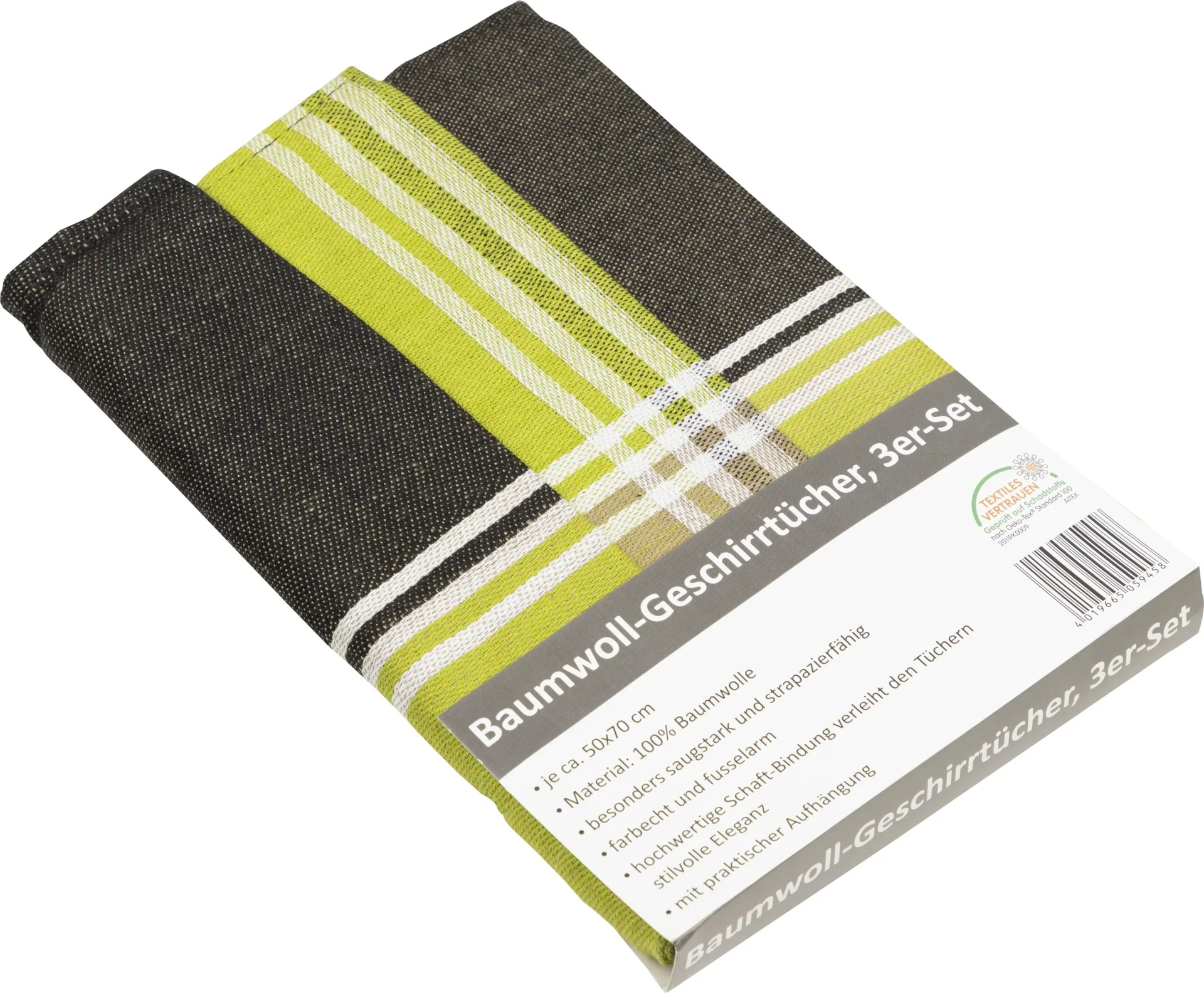 Geschirrtücher, Banderole, Grün-Sand-Schwarz kariert, 50 x 70 cm, 3er - 2