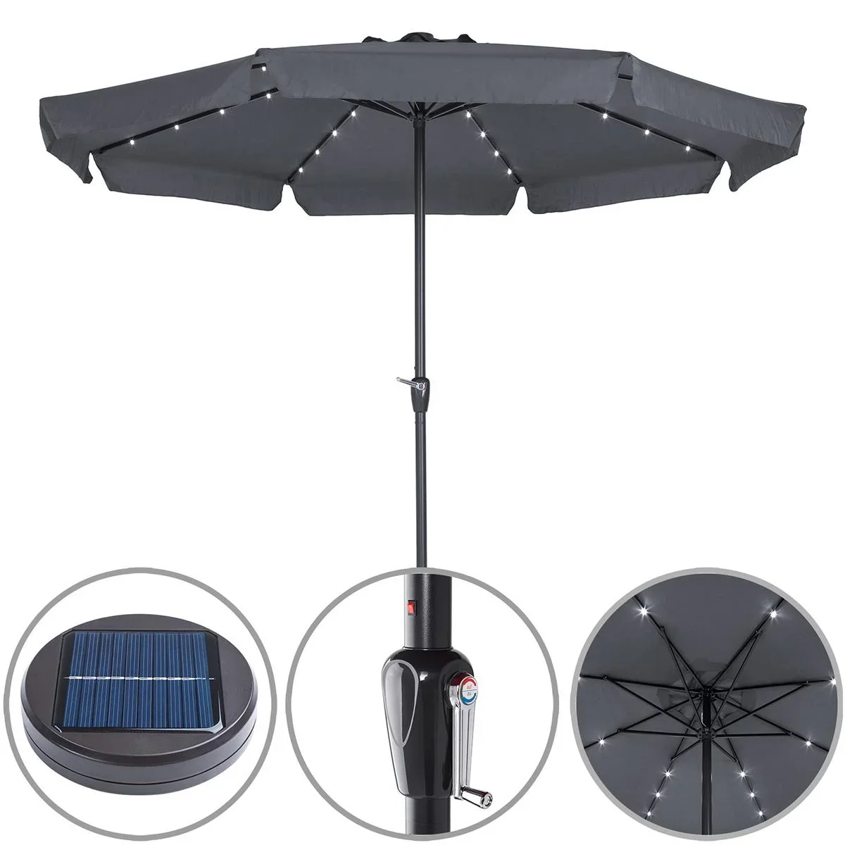 Sonnenschirm Athen mit LED-Beleuchtung anthrazit - Ø 3,3m - 2