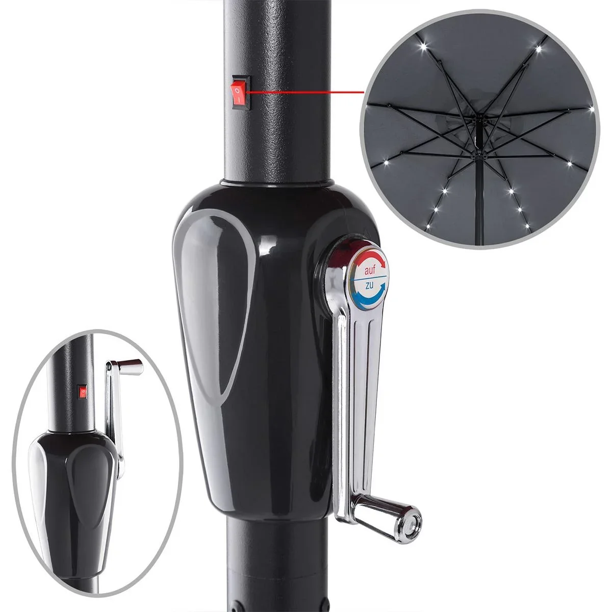 Sonnenschirm Athen mit LED-Beleuchtung anthrazit - Ø 3,3m - 5