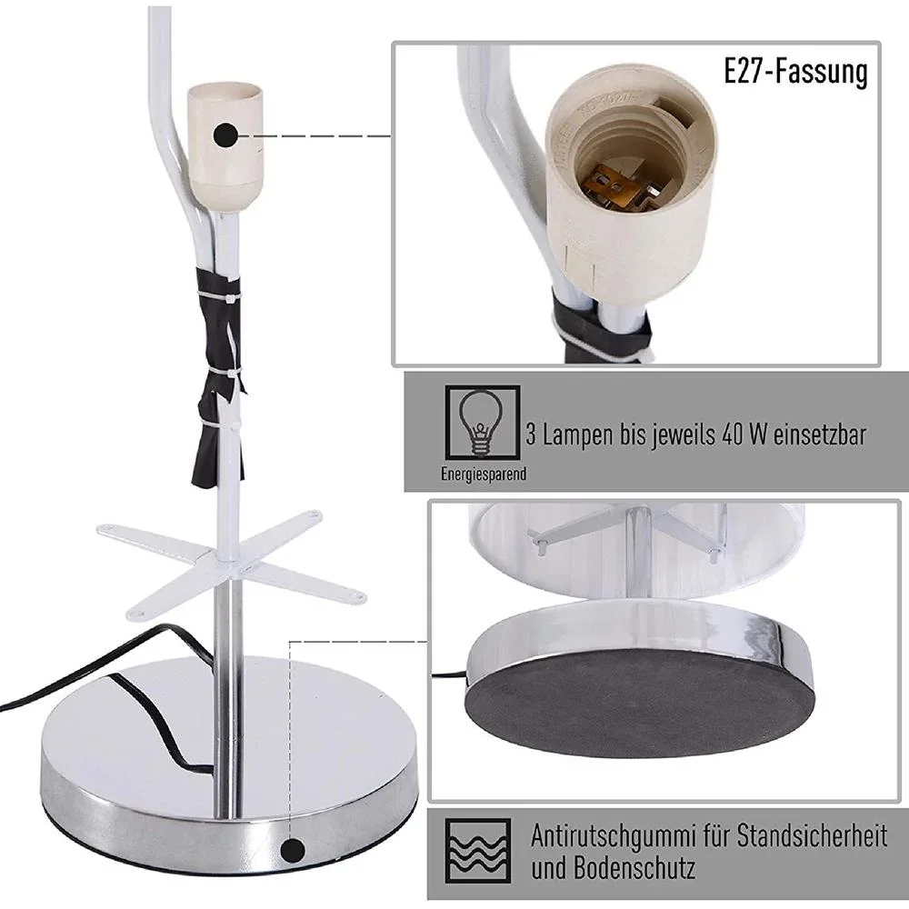 Stehlampe Standleuchte Stehleuchte Edelstahlboden Textillampenschirm 40W rund weiß ?20 x 160 cm - 2