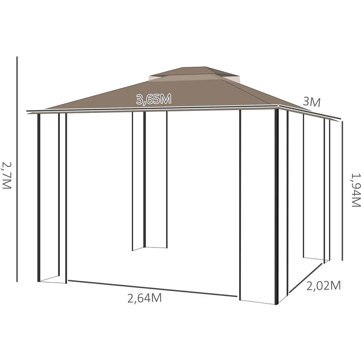 Gartenlaube mit Schirm - Braun/Beige - 3,7 x 3 m - 3