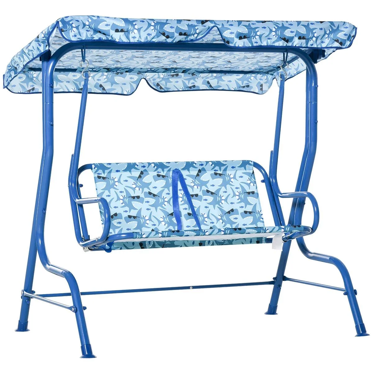 Kinder Hollywoodschaukel Kinderschaukel mit Sonnendach 2-Sitzer Gartenschaukel für 3-6 Jahre Metall Blau 110L x 70B x 11 - 0