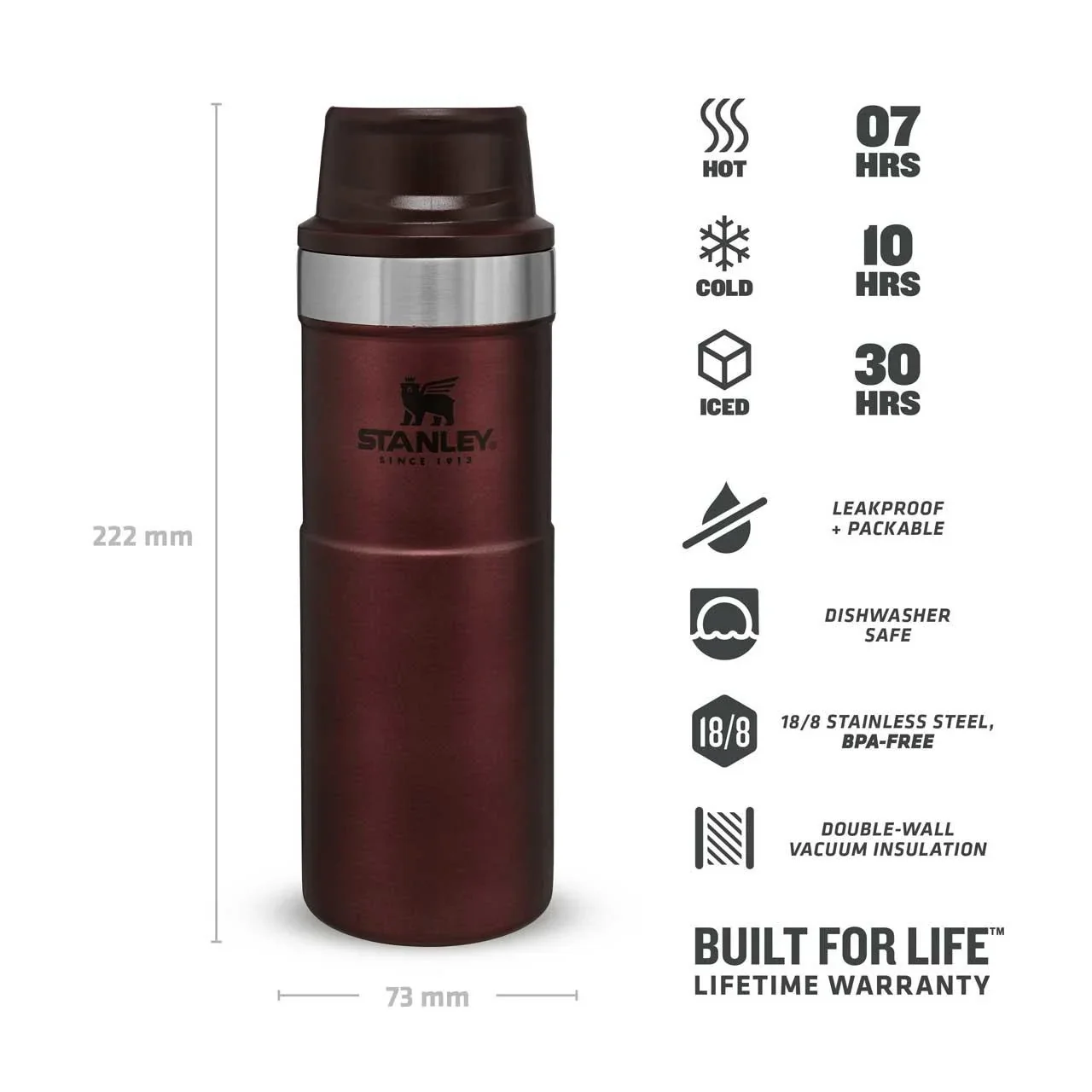Classic Trigger-Action Travel Mug 0,473 l, Stahl 18/8, Vakuumisoliert, Farbe Wine - 6