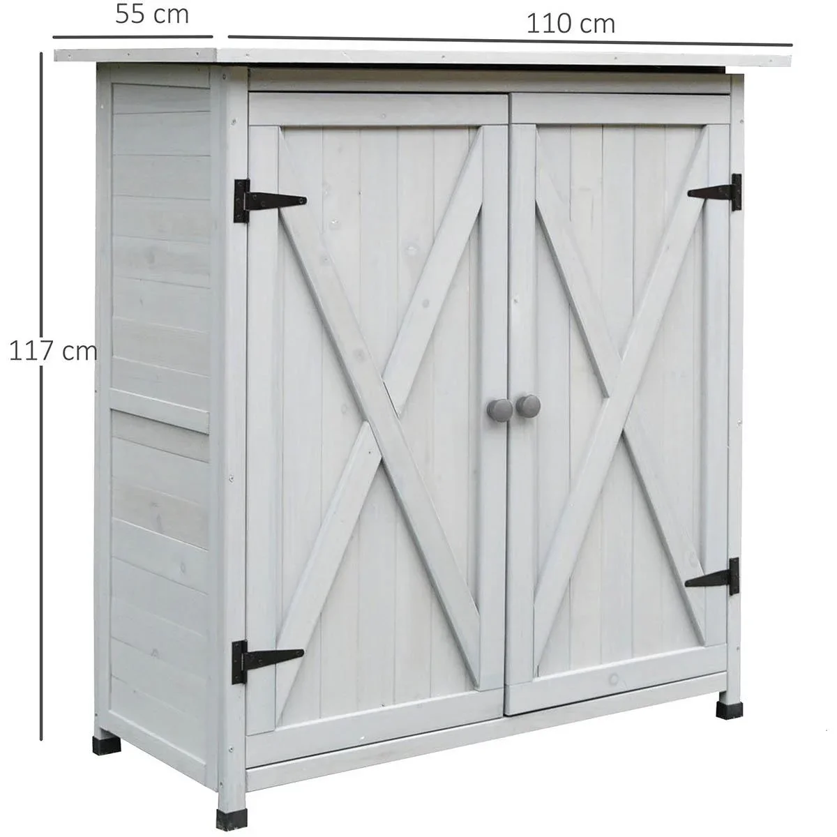 Gartenschrank Holz Geräteschrank mit 2 Tür Geräteschuppen mit Asphaltdach Grau 110 x 55 x117 cm - 0