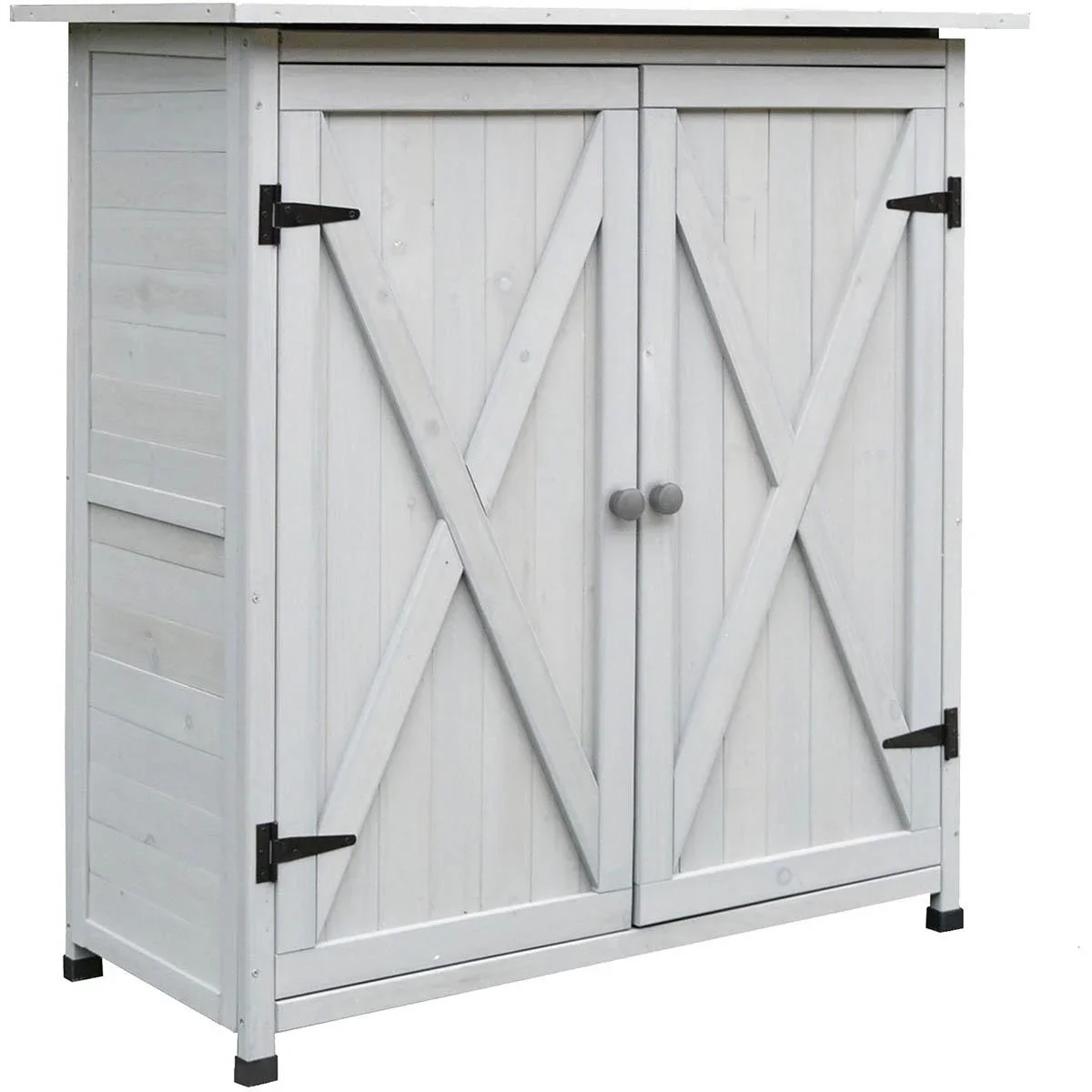 Gartenschrank Holz Geräteschrank mit 2 Tür Geräteschuppen mit Asphaltdach Grau 110 x 55 x117 cm - 1