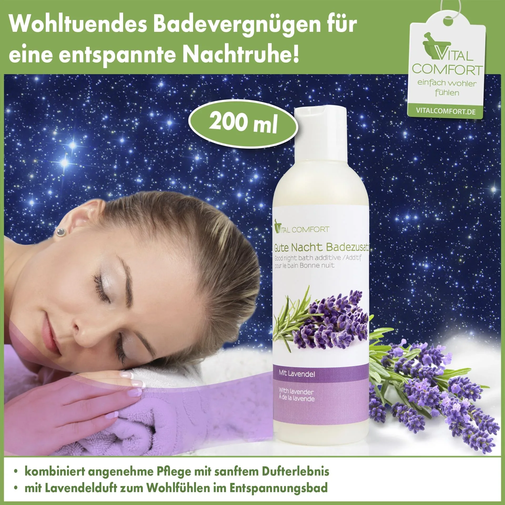 Badezusatz "Gute Nacht", Lavendel, 200 ml - 1