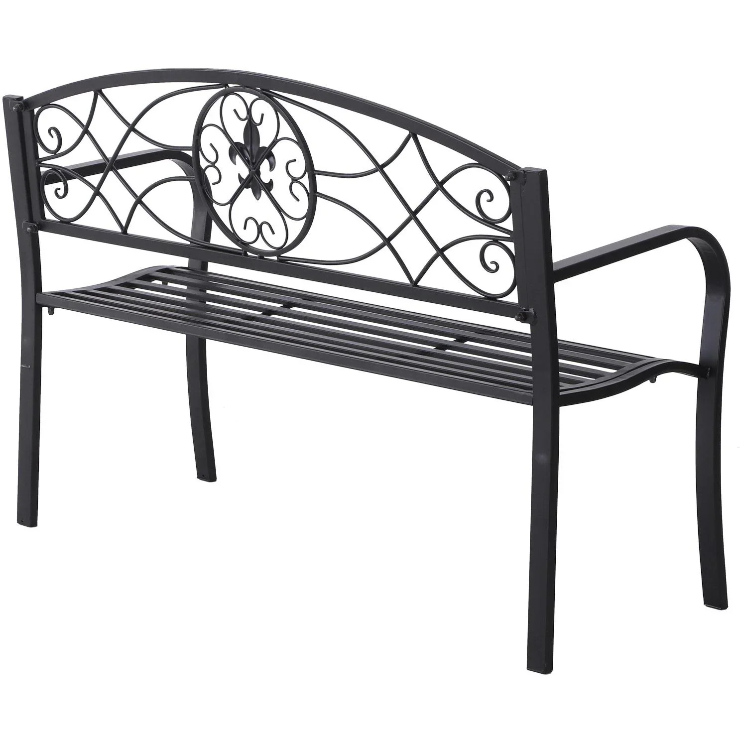 2-Sitzer Sitzbank Gartenbank mit Armlehne Metallbank Landhausstil Metall Schwarz 128 x 50 x 91 cm - 3