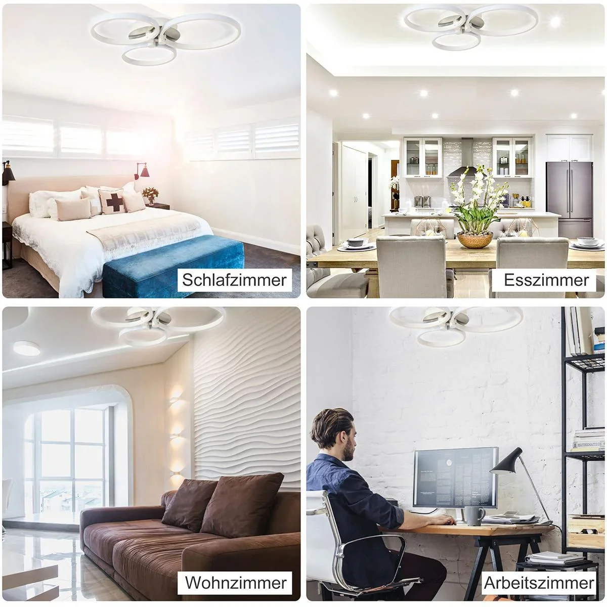 Deckenleuchte mit drei kreisförmigen Lampenbändern silber/weiß - 3