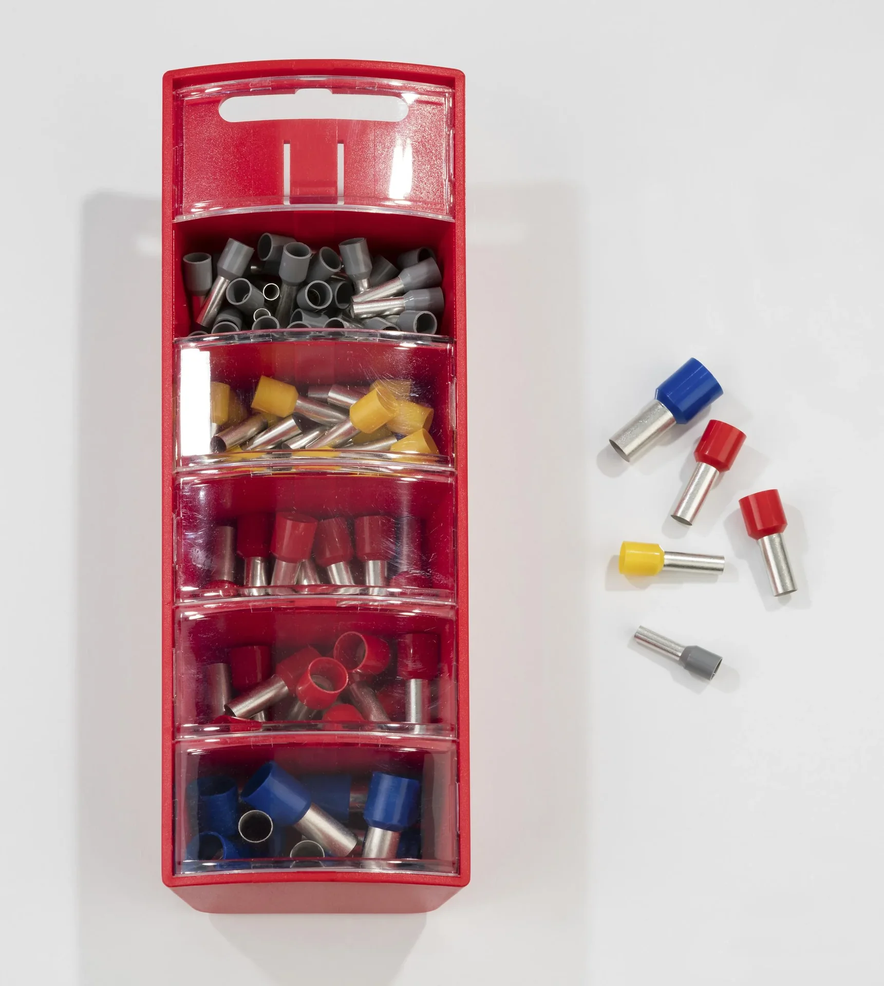 Aderendhülsen-Sortiment in Slide Box rot, 4-16mm², isoliert - 0
