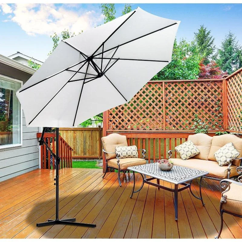 Ampelschirm mit Handkurbel 300cm Rund Stahl Creme - 1