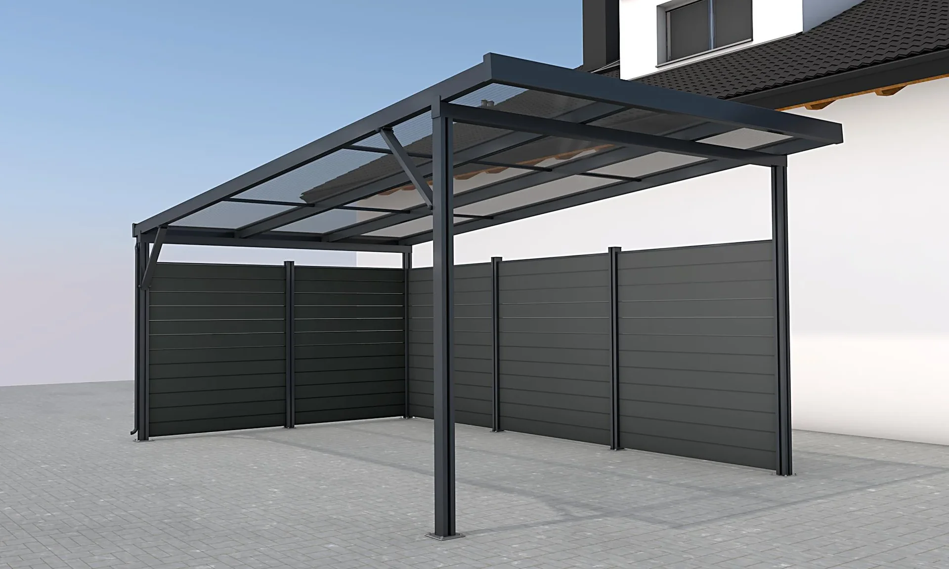 Seitenwand für Carports, anthrazit, 5,82 x 1,86 m, WPC Dielen dunkelgrau - 1