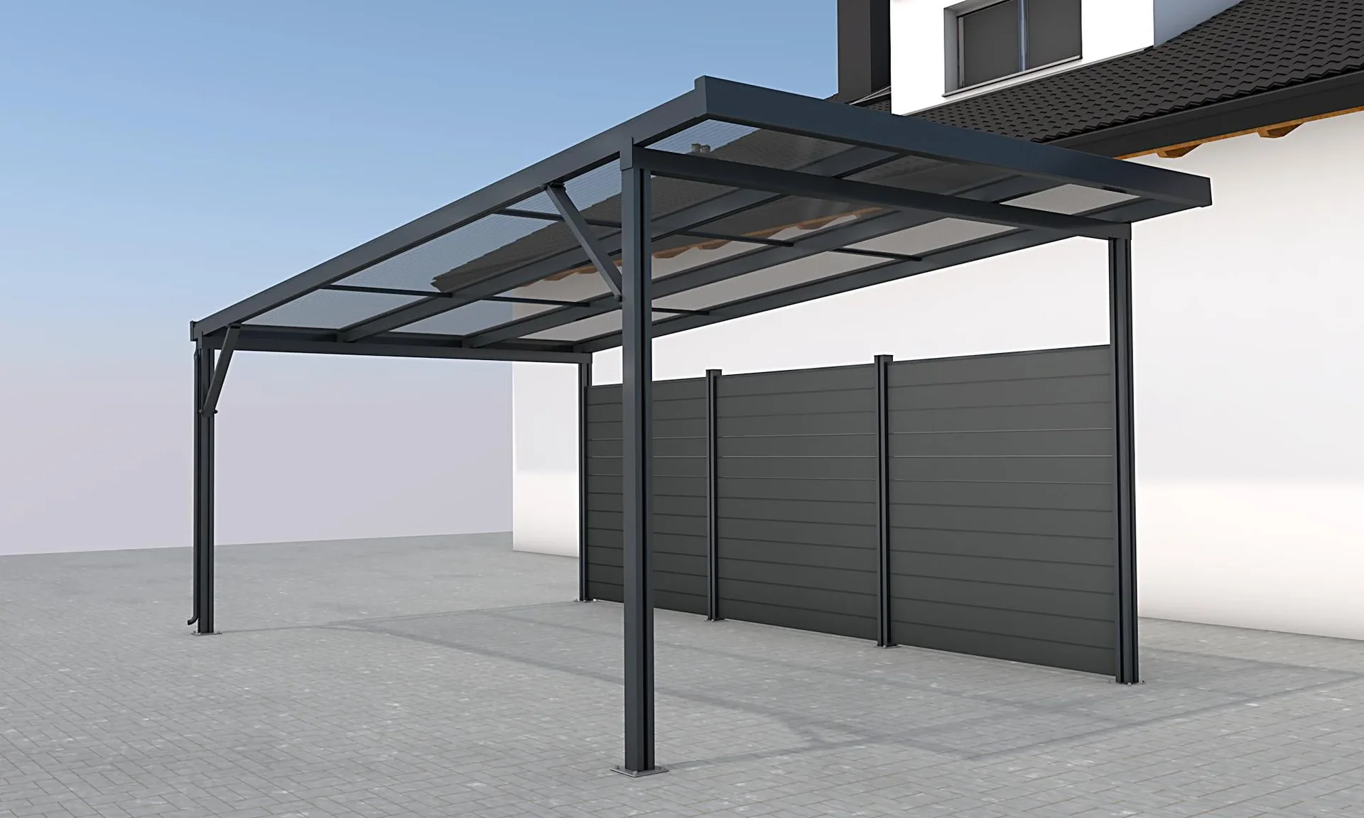 Seitenwand für Carports, anthrazit, 5,82 x 1,86 m, WPC Dielen dunkelgrau - 2