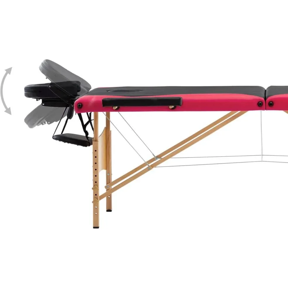 Klappbarer Massagetisch mit 3 Zonen aus Holz, schwarz und rosa - 0