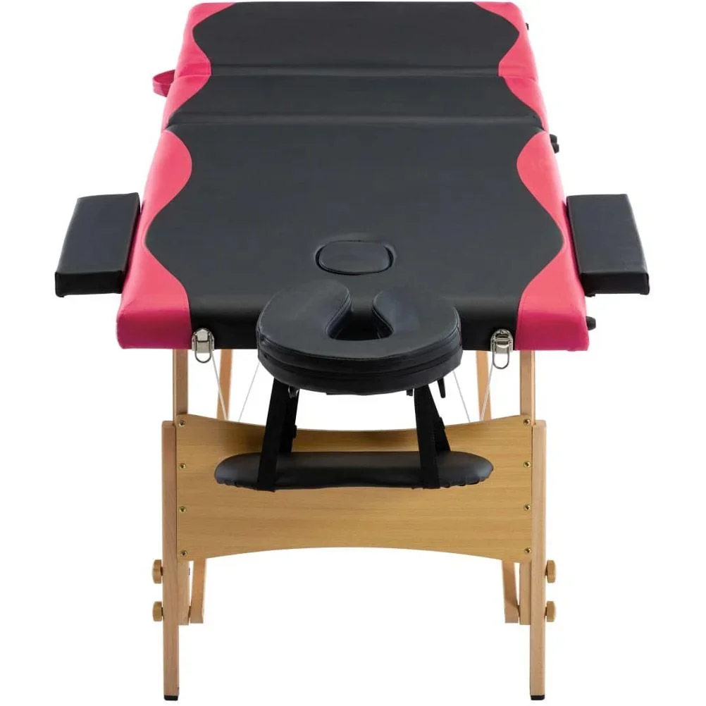 Klappbarer Massagetisch mit 3 Zonen aus Holz, schwarz und rosa - 2