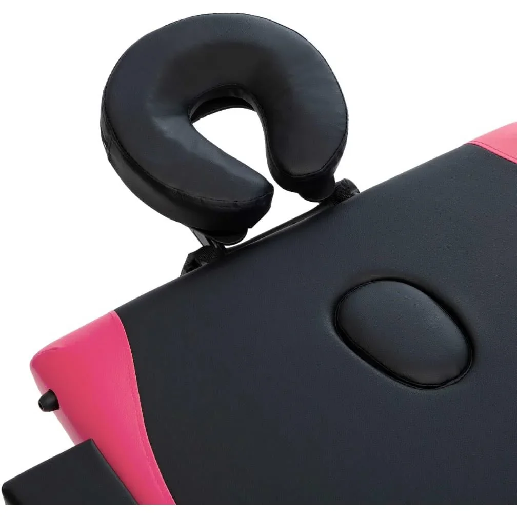 Klappbarer Massagetisch mit 3 Zonen aus Holz, schwarz und rosa - 3