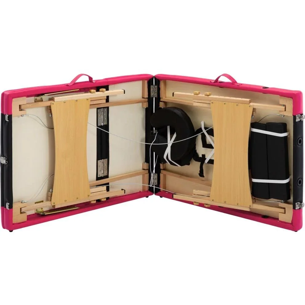 Klappbarer Massagetisch mit 3 Zonen aus Holz, schwarz und rosa - 4