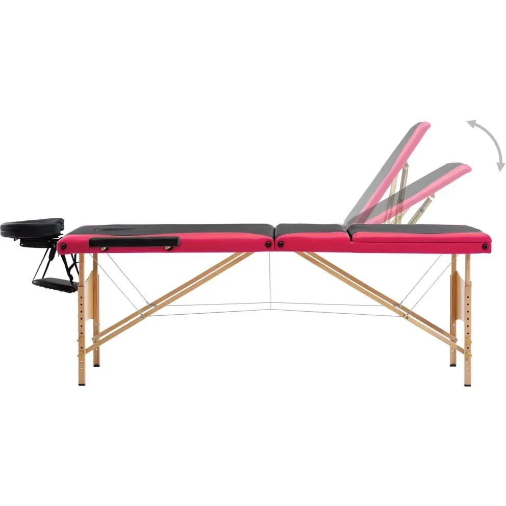 Klappbarer Massagetisch mit 3 Zonen aus Holz, schwarz und rosa - 5