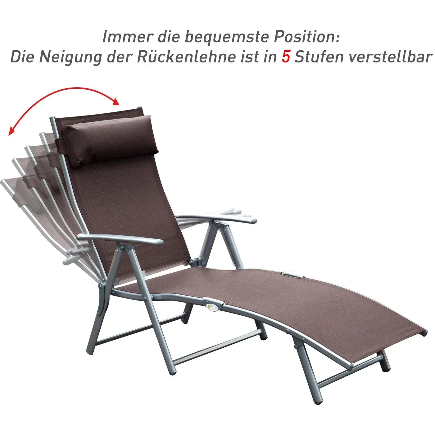 Sonnenliege Strandliege Gartenliege Relaxliege klappbar mit Kissen Braun 137 x 63,5 x 100,5 cm - 3
