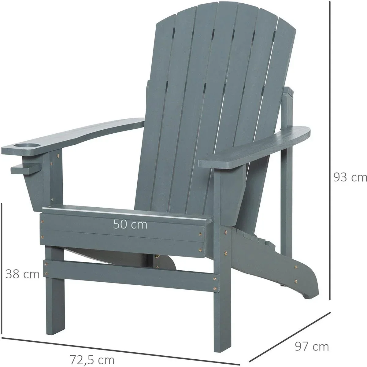 Gartenstuhl mit Becherhalter - Holz - Grau - 97 x 72,5 x 93 cm - 0