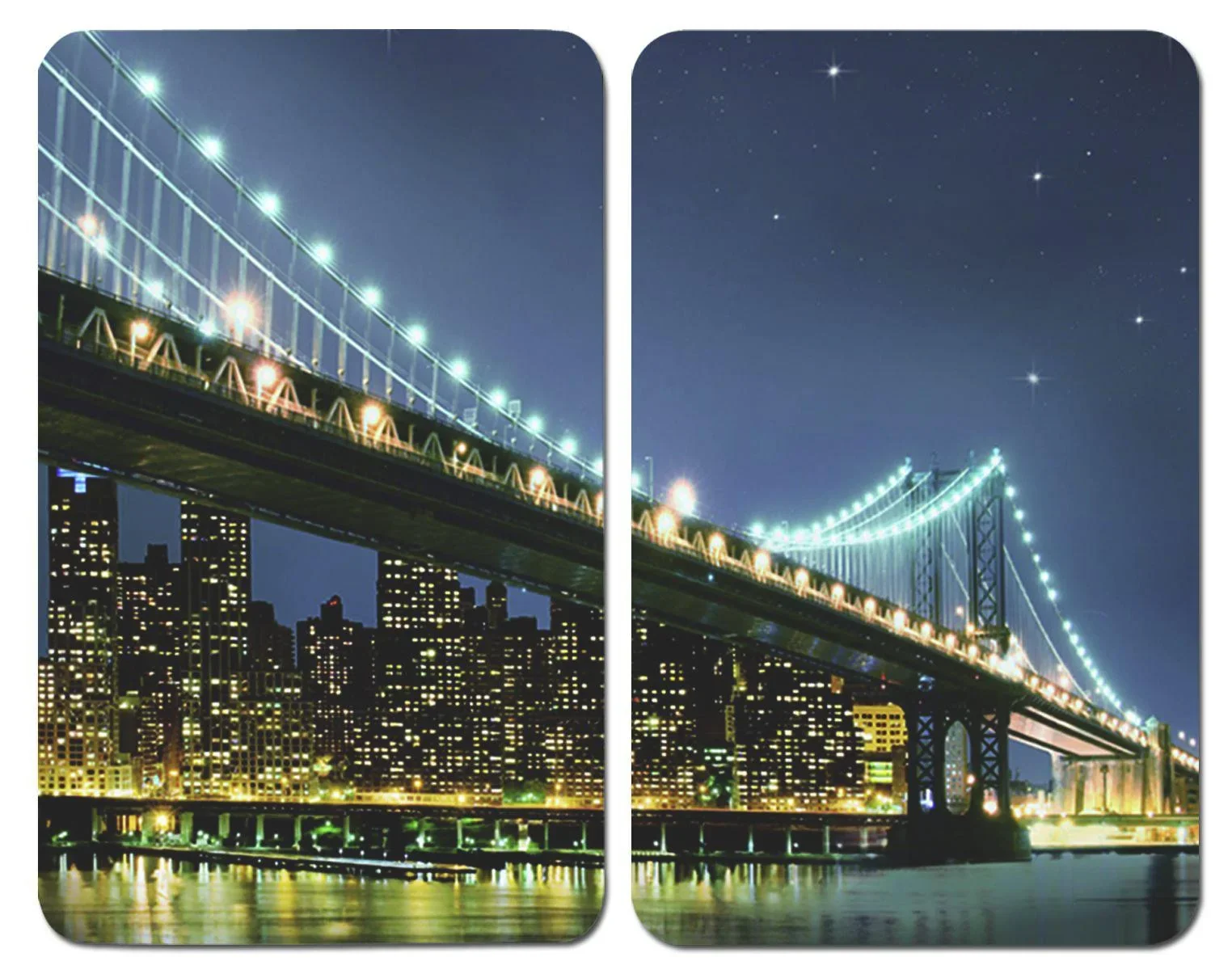 3 in 1 Herd-Abdeckplatten, Schneidbretter, Arbeitsplatten, Glas, Brooklyn Bridge-Design, je 52 x 30 cm, 2er-Set - 0