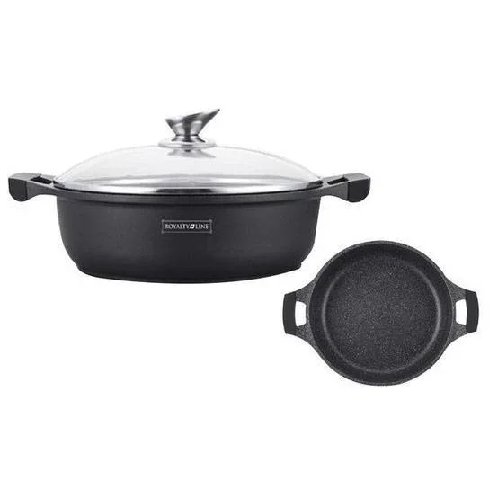 Marmorbeschichtung Breite Kasserolle - Schwarz - Mit Glasabdeckung - 30 cm - 0