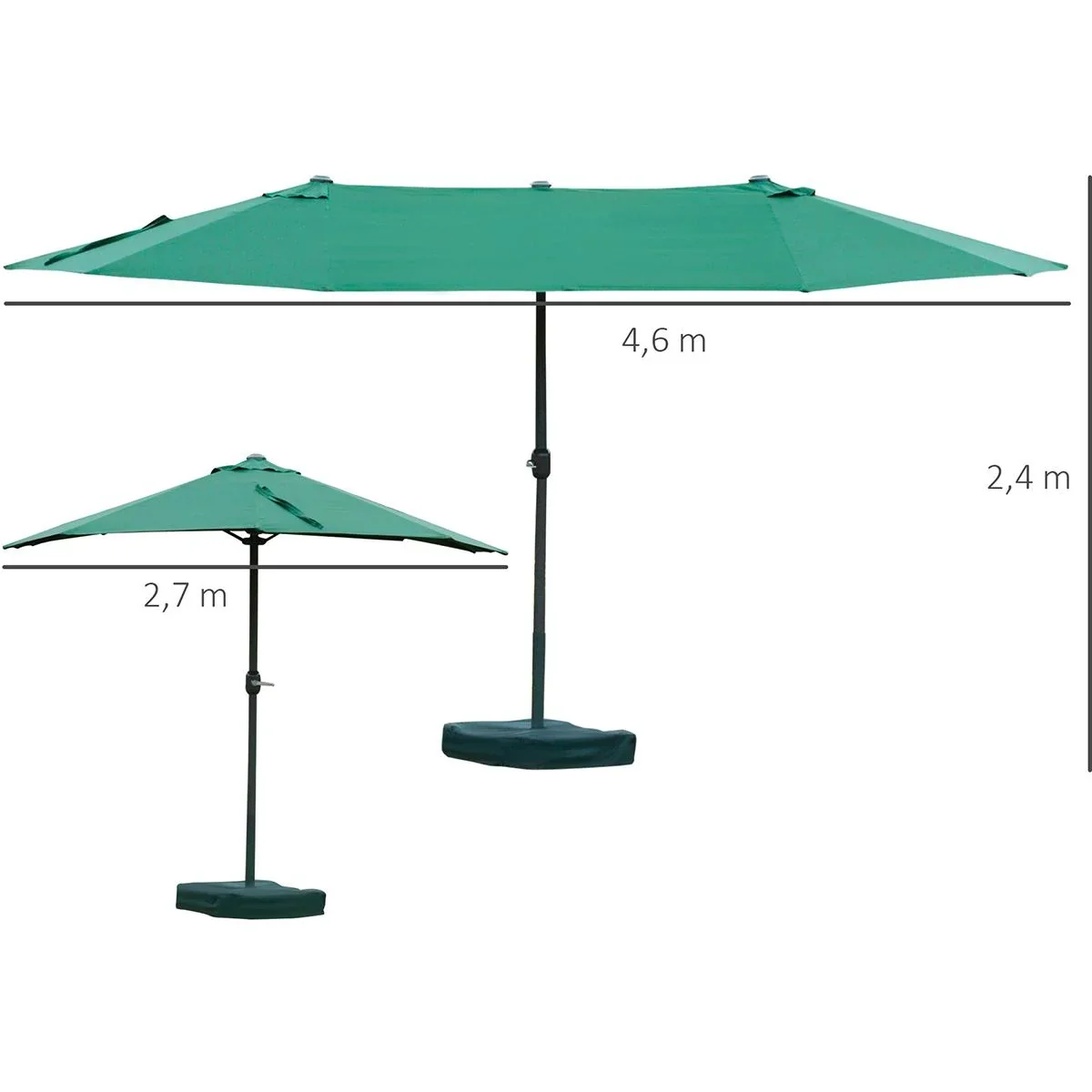 Doppel-Sonnenschirm mit Handkurbel dunkelgrün - 2