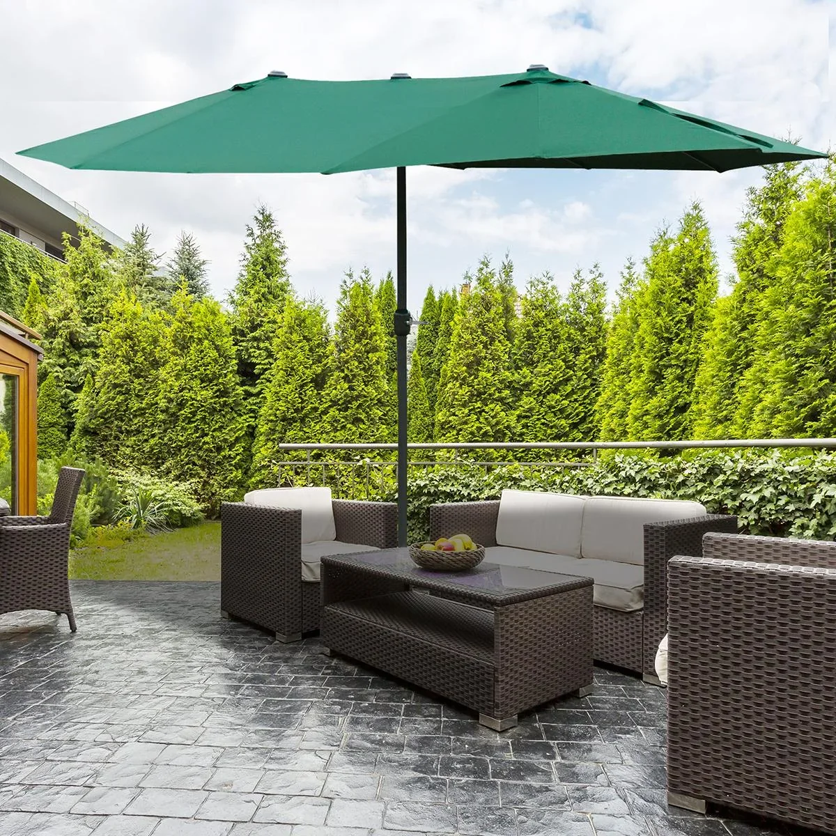 Doppel-Sonnenschirm mit Handkurbel dunkelgrün - 5