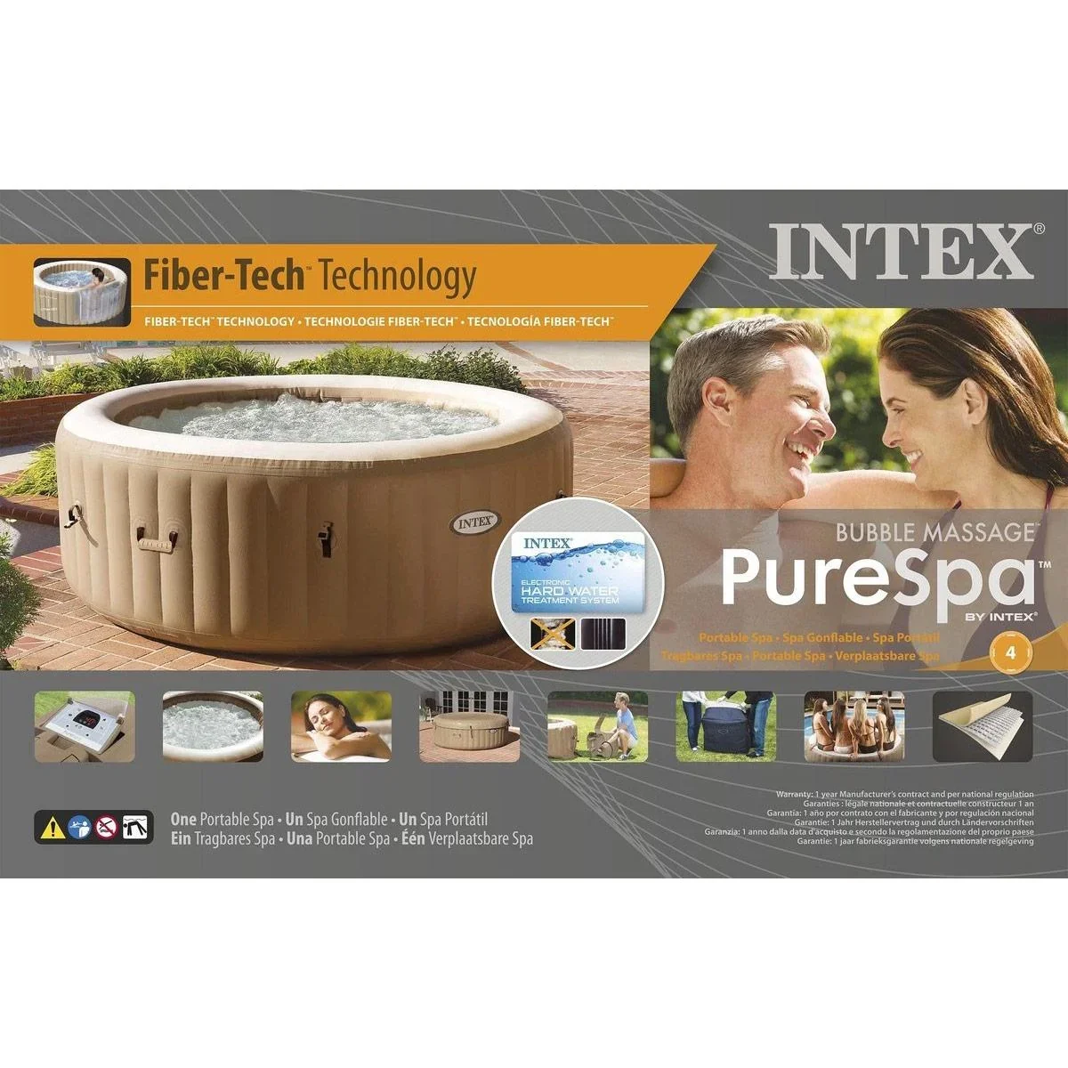 Aufblasbarer Jacuzzi Purespa | 4-Sitzer | Ø196 Cm | PVC | Beige - 0