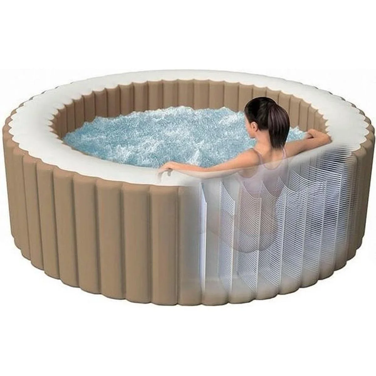 Aufblasbarer Jacuzzi Purespa | 4-Sitzer | Ø196 Cm | PVC | Beige - 3