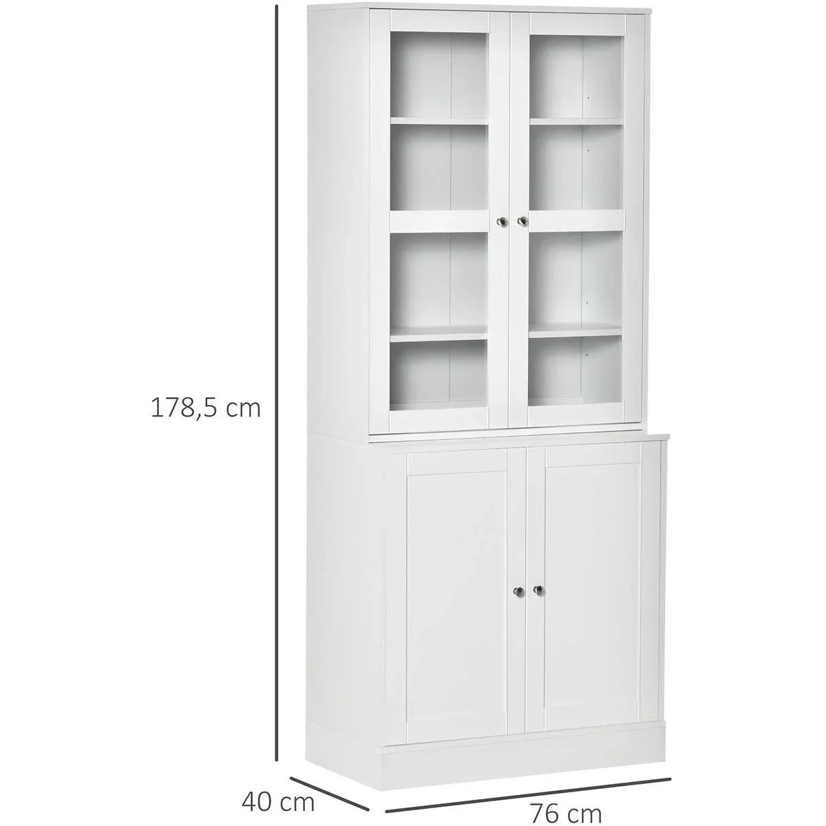 Bücherschrank 178,5 cm Hochschrank Vitrinenschrank mit Glastür 6 Fächern Küchenschrank für Wohnzimmer Büro Arbeitszimmer - 1