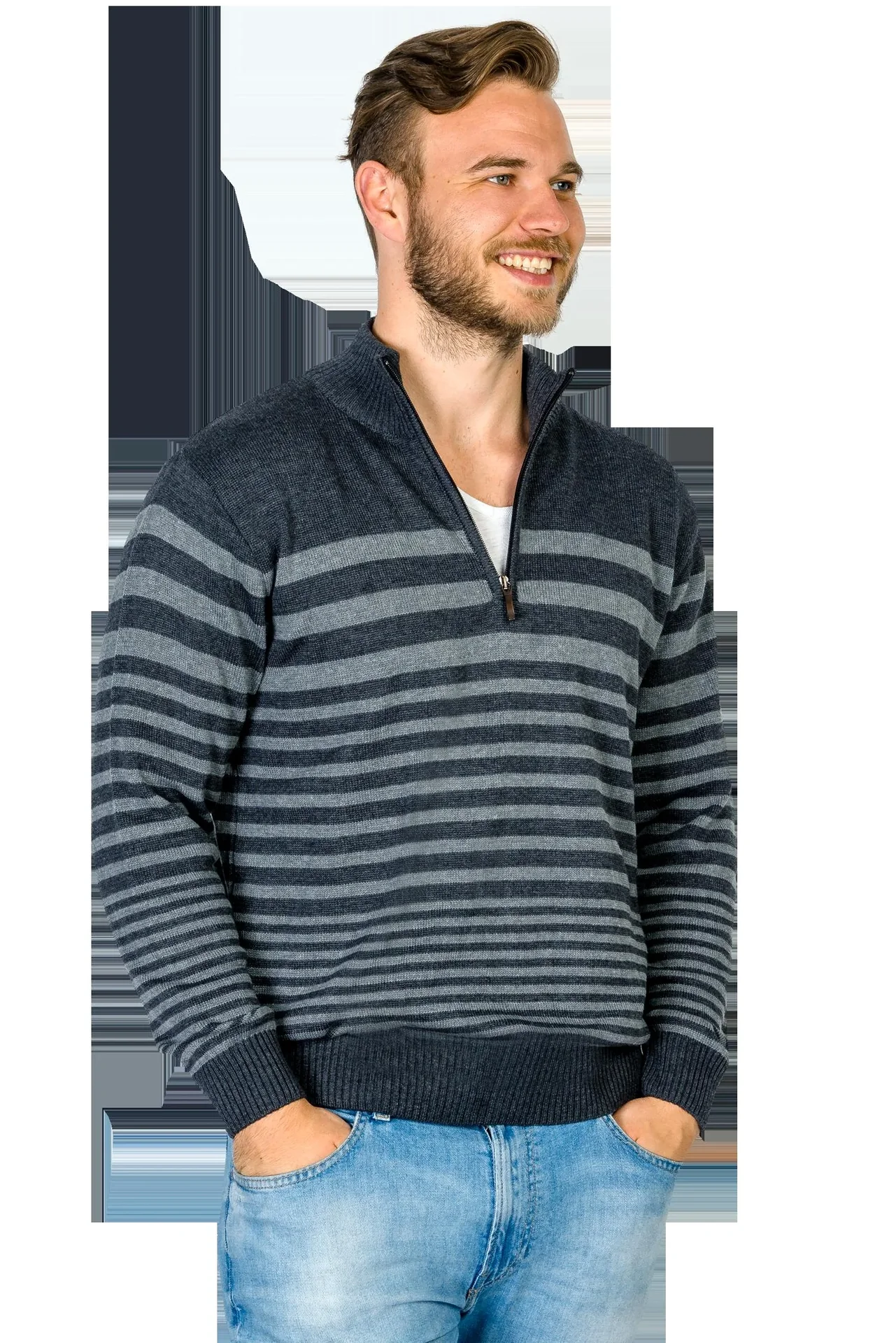 Pullover, Farbe grau mit Blockstreifen, Gr.2XL - 0