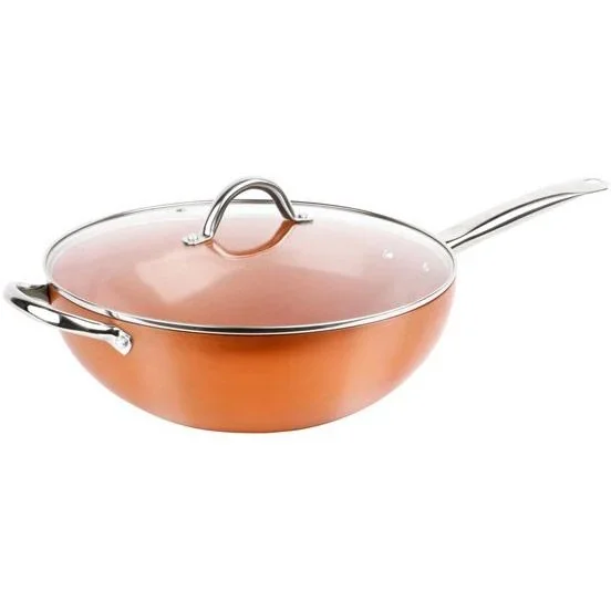 L 12-teiliges Kochgeschirr-Set - inklusive Deckel - Wokpfanne, Stieltopf, Grillpfanne, Bratpfanne - Kupfer - Aluminiumg - 0