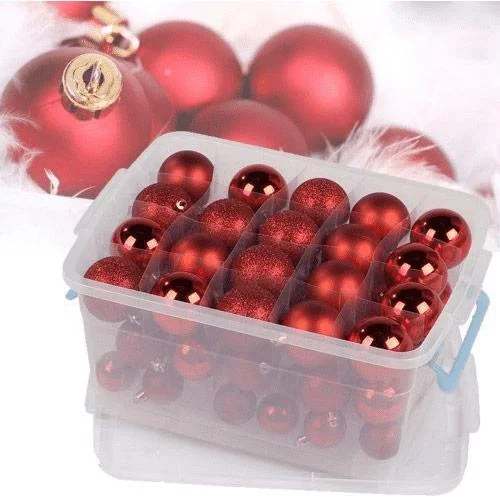 Weihnachtskugeln - 70 Kugeln - mit Aufbewahrungsbox - Kunststoff / Kunststoff - Rot - 3