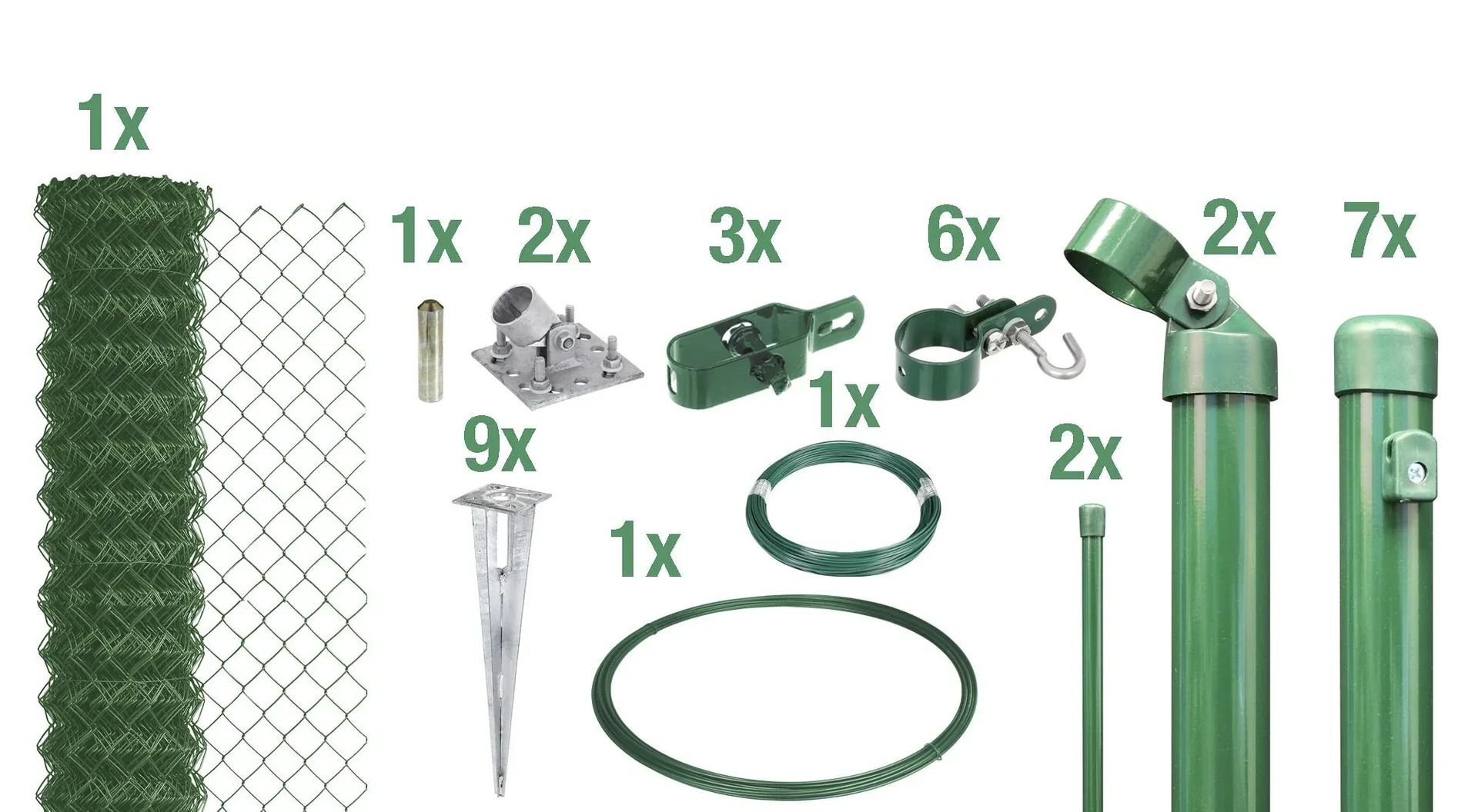 Maschendrahtzaun als Zaun-Komplettset, mit Einschlagbodenhülse, grün, Höhe 125 cm, Länge 15 m - 0